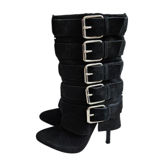 Balmain x Giuseppe Zanotti FW09 Black Suede Buckle Mid-Calf Boots - Size 36